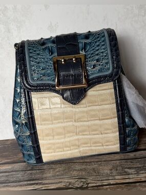 HARD TO FIND !!! NEW Brahmin Margo Acoustic Mindful Grey NWT Blue Cream